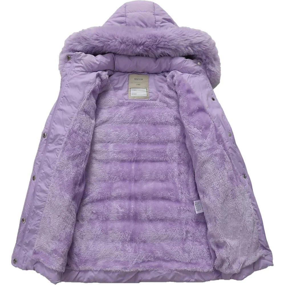 Girl's Winter Waterproof Warm Long Coat,Kids Puffer Jacket Outerwear Parka,Remov